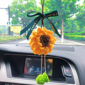 Mados saulėgrąžų automobilio interjero dekoravimas Kūrybinis vilnos nėrimas saulėgrąžų automatinis galinio vaizdo veidrodžio pakabukas automobilio priedams Moteris