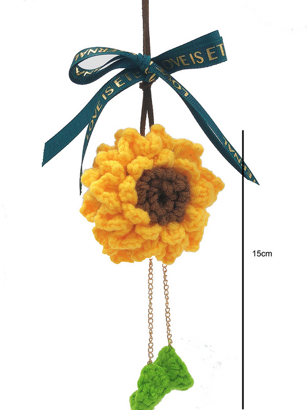 Mados saulėgrąžų automobilio interjero dekoravimas Kūrybinis vilnos nėrimas saulėgrąžų automatinis galinio vaizdo veidrodžio pakabukas automobilio priedams Moteris