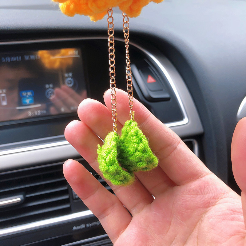 Mados saulėgrąžų automobilio interjero dekoravimas Kūrybinis vilnos nėrimas saulėgrąžų automatinis galinio vaizdo veidrodžio pakabukas automobilio priedams Moteris