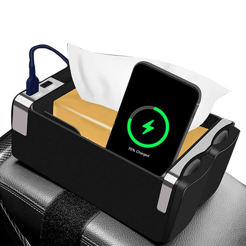 Automobilio porankio laikymo dėžutė su USB įkrovimu Auto konsolės šoninis tvarkytuvas Automobilio audinių dėžutė vandens puodelio laikiklis Automobilio interjero priedai