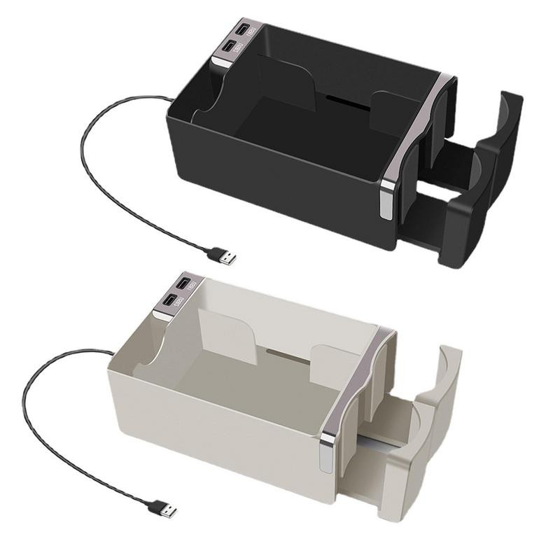 Automobilio porankio laikymo dėžutė su USB įkrovimu Auto konsolės šoninis tvarkytuvas Automobilio audinių dėžutė vandens puodelio laikiklis Automobilio interjero priedai