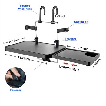 Αναδιπλούμενος δίσκος πλάτης καθίσματος αυτοκινήτου για ποτό φαγητού και γραφείο φορητού υπολογιστή Φορητό κρεμαστό Τραπέζι τιμονιού αυτοκινήτου Μαύρο