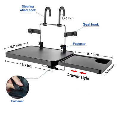 Sulankstomas automobilio sėdynės atlošo padėklas maistui valgomojo gėrimo ir nešiojamojo kompiuterio stalui Nešiojamas pakabinamas automobilio vairo stalas juodas