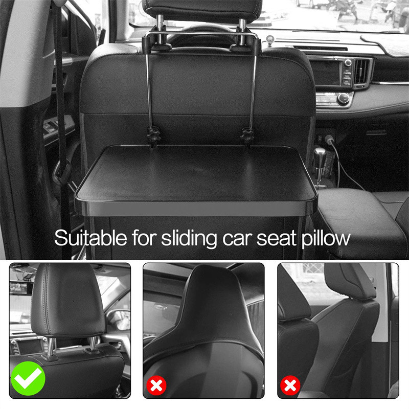 Sulankstomas automobilio sėdynės atlošo padėklas maistui valgomojo gėrimo ir nešiojamojo kompiuterio stalui Nešiojamas pakabinamas automobilio vairo stalas juodas