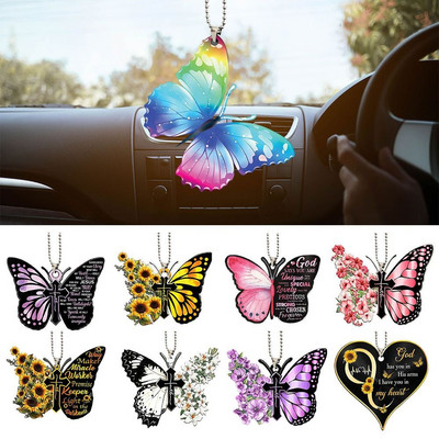 2db Butterfly Cross függő dekoráció autóhoz napraforgó pillangó autós bűbáj Hátulsó tükör Kiegészítők Autóbelső medál