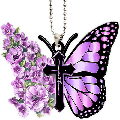 2db Butterfly Cross függő dekoráció autóhoz napraforgó pillangó autós bűbáj Hátulsó tükör Kiegészítők Autóbelső medál