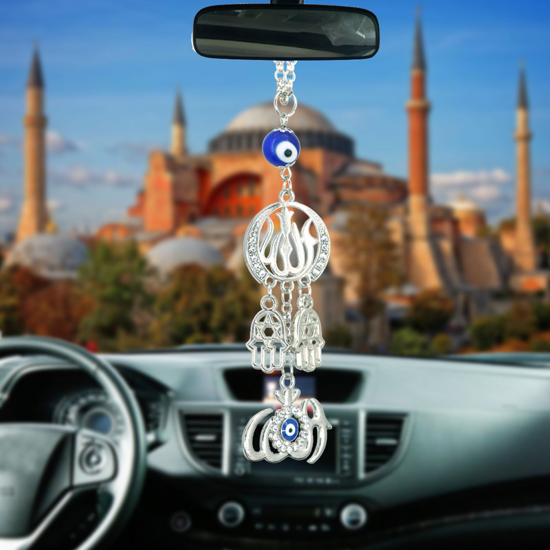 Accesorii pentru autoturisme islam musulman Allah Hamsa Mâna lui Fatima Turcia Evil Eye Car Pendant suspendat Ornamente pentru oglindă retrovizoare