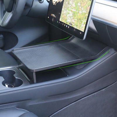 За Tesla Model 3/Y 2021-2022 Централно управление Проста плоча за бюро за хранене ABS Въглеродни влакна Удобна гарнитура за маса за съхранение Подвижна