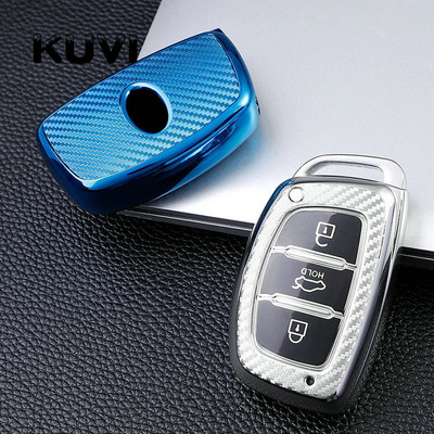 Anglies pluošto TPU automobilio raktų dangtelio dėklas, odos apsauginis apvalkalo laikiklis, skirtas Hyundai IX35 Avante Mistra ELANTRA Santafe Tucson Smart Key