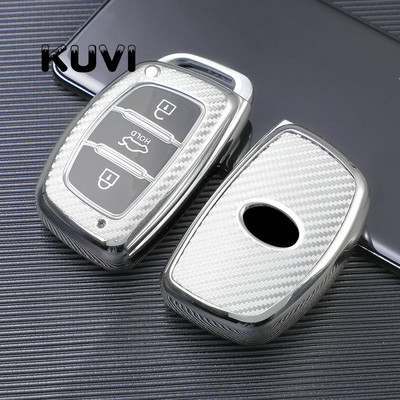 Κάλυμμα κλειδιού αυτοκινήτου TPU από ανθρακονήματα Προστατευτική θήκη για το δέρμα Hyundai IX35 Avante Mistra ELANTRA Santafe Tucson Smart Key