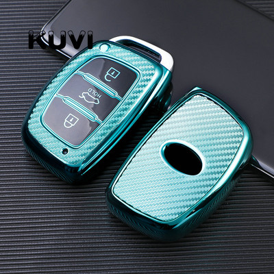 Κάλυμμα κλειδιού αυτοκινήτου TPU από ανθρακονήματα Προστατευτική θήκη για το δέρμα Hyundai IX35 Avante Mistra ELANTRA Santafe Tucson Smart Key