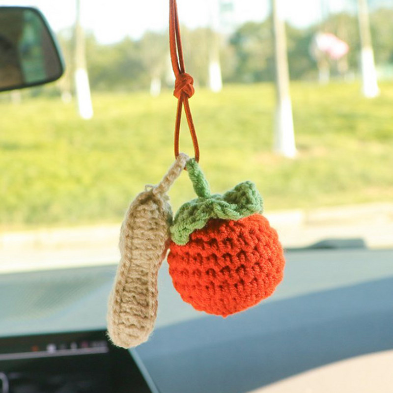 Nėrimo automobilio priedai Galinio vaizdo veidrodžio priedai Pliušinis nerimo pakabukas Rankomis austi mieli automobilių priedai