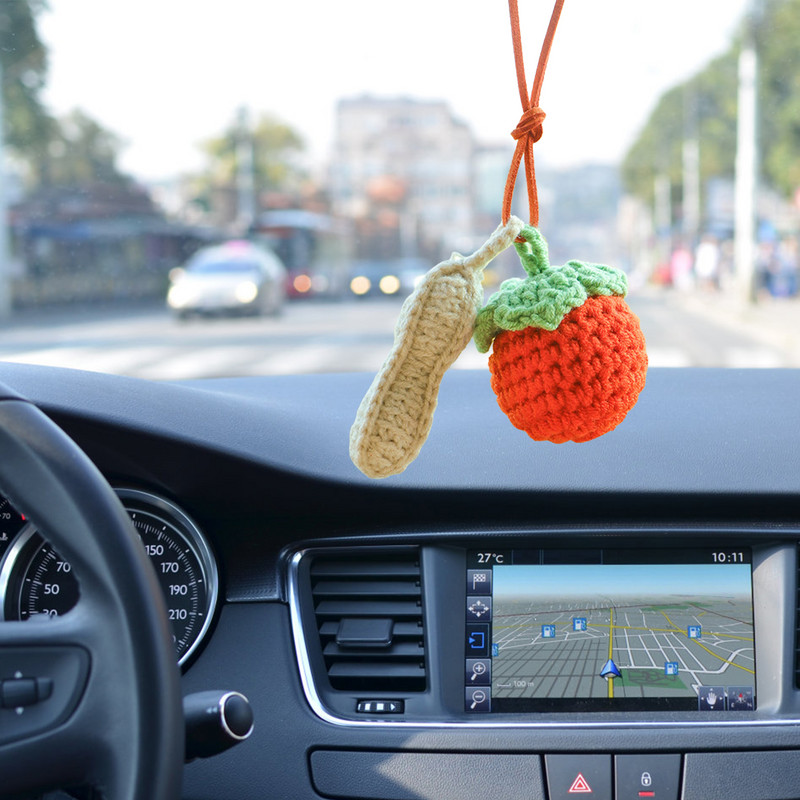 Nėrimo automobilio priedai Galinio vaizdo veidrodžio priedai Pliušinis nerimo pakabukas Rankomis austi mieli automobilių priedai