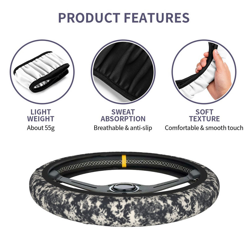 Navlake za volan od 38 cm Javorov list Jesen Crno-bijela pletenica na presvlaci za volan Dodatna oprema za automobilski volan