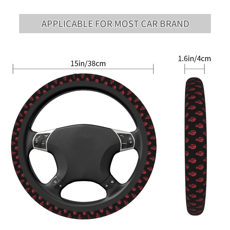 Cool Skull Car Kormánykerék burkolat 37-38 Csúszásgátló piros Elastische autóstílusú belső kiegészítők
