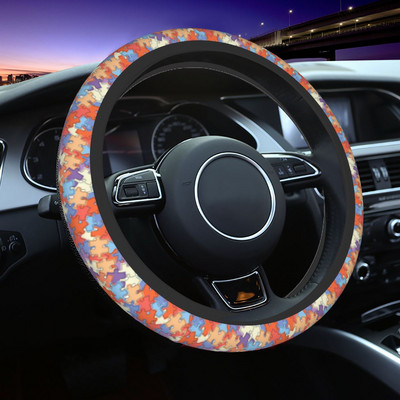 37-38 Capa volanului mașinii Puzzle geometrică colorată împletitură elastică pe capacul volanului Accesorii auto pentru stilul mașinii