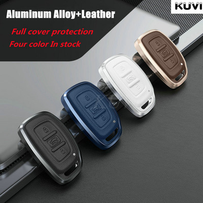 Алуминиева кожена калъфка за ключове за кола Cover Shell Fob за Hyundai IX30 IX35 Tucson Elantra Verna Sonata Аксесоари за смарт дистанционни ключове