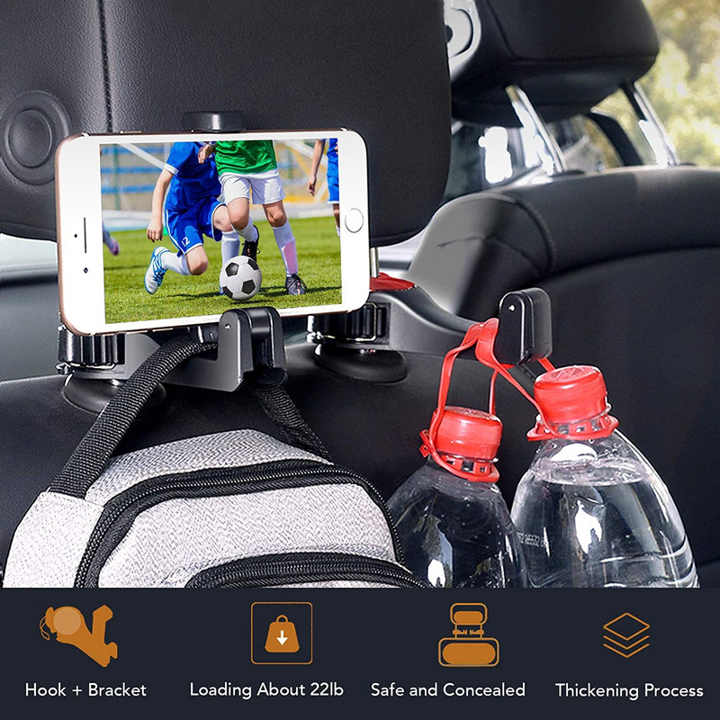 Összehajtható kapcsos táska állítható jármű Univerzális autósülés háttámla horgok autós fejtámla horgok autóakasztók telefontartó