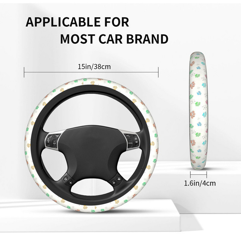 Dog Team Child Gift Car Steering Wheel Cover 37-38 Elastic Anime Plaid Auto Steering Wheel Protector Elastische Car Accessories