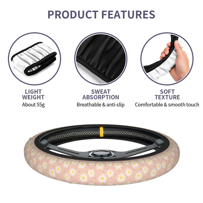 38 cm automobilio vairo dangtis Daisy Flower universalus pynimas ant vairo dangtelio Automobilio stiliaus Elastische automobilių priedai