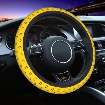 Šypsenančio rašto automobilio vairo dangtelis 38 cm neslystantis veidas, automatinis vairo apsauga. Tinkami vairo priedai