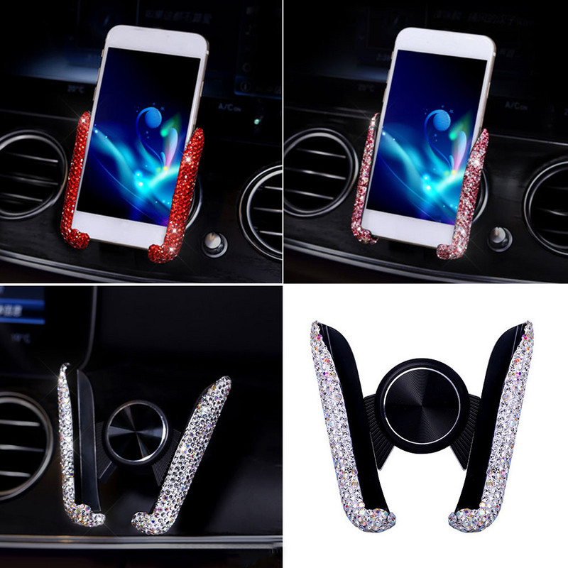 Crystal Diamond univerzális autós telefontartó Bling Rhinestone autós szellőzőnyílásra szerelhető állvány mobiltelefon tartó iPhone-hoz Samsung