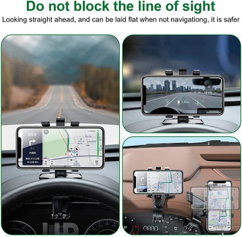Универсален държач за автомобилно табло Въртене на 360° Стойки за мобилен телефон Монтиране на огледало за обратно виждане Козирка за слънце Щипка за автомобил GPS скоба
