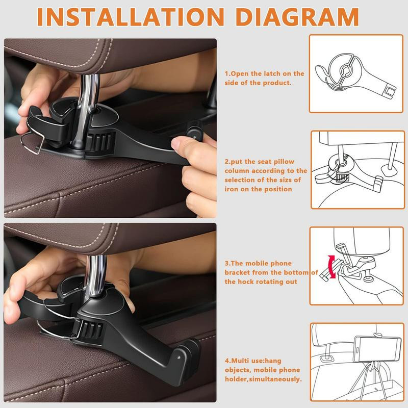 2 vnt Paslėptas automobilinis kabliukas 360 besisukantis galvos atramos krepšio laikiklis 2 viename automobiliniai laikikliai Jūsų automobilinei rankinei Mokyklinei rankinei