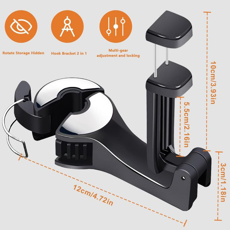 2 vnt Paslėptas automobilinis kabliukas 360 besisukantis galvos atramos krepšio laikiklis 2 viename automobiliniai laikikliai Jūsų automobilinei rankinei Mokyklinei rankinei