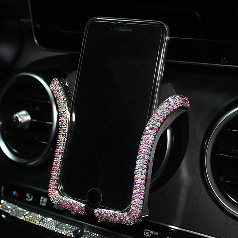 Rhinestone Bling Crystal autotelefoni hoidja tüdrukutele universaalne auto teemant õhuventilaatoriga kinnitusega autotarvikud naistele