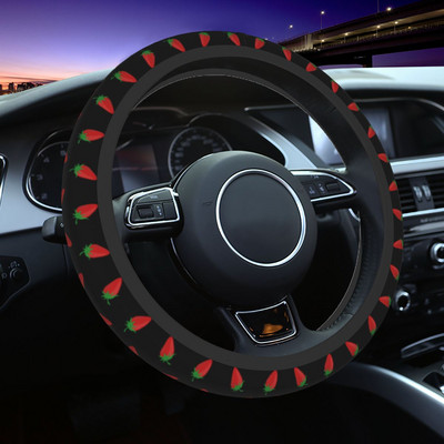 Braškės, vaisiai, raudoni, spalvingi automobilio vairo gaubtai 38 cm neslystantys madingi automobilių modeliai