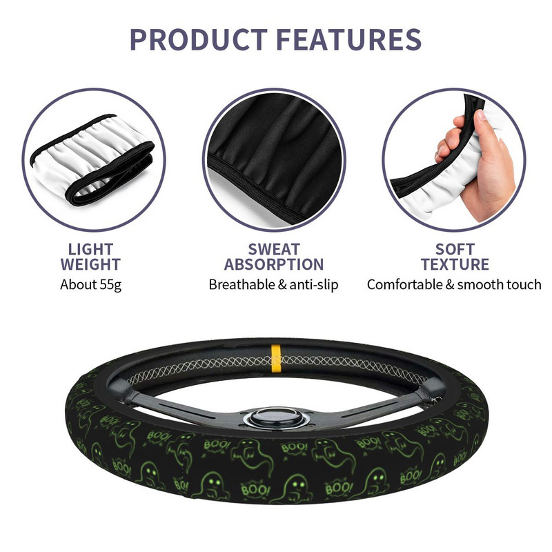 38 cm-es autó kormánykerék burkolatok Halloween elasztikus Ghosts fonat a kormánykerék burkolatán Autóstílusú Elastische autótartozékok