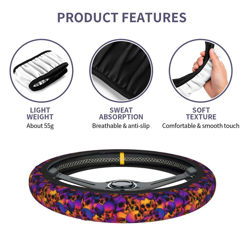 Kietas kaukolės automobilio vairo dangtis, 38 cm neslystantis, spalvingi, tinkami automobilio stiliaus interjero priedai