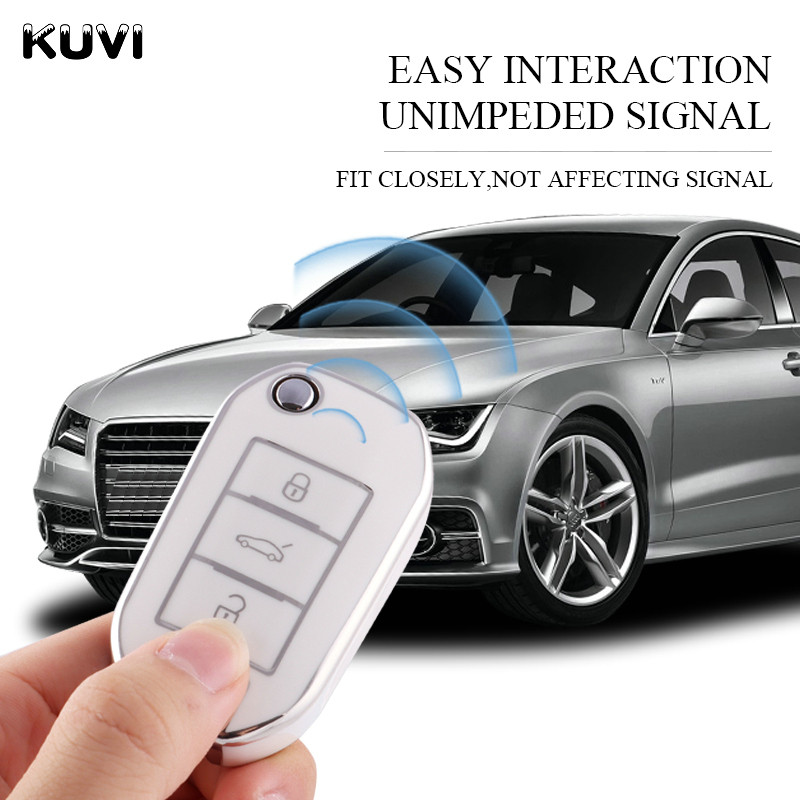 Naujas TPU automobilio atverčiamas raktų dėklo dangtelis, skirtas Peugeot 208 2008 308 3008 408 508 107 301 Citroen C4 CACTUS C5 DS4 DS5 priedai