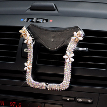 Търговия на едро с диамантено цвете с панделка Универсален държач за телефон за кола Crystal Rhinestone Автомобилна щипка за монтаж на вентилационен отвор Държач за iPhone за кола