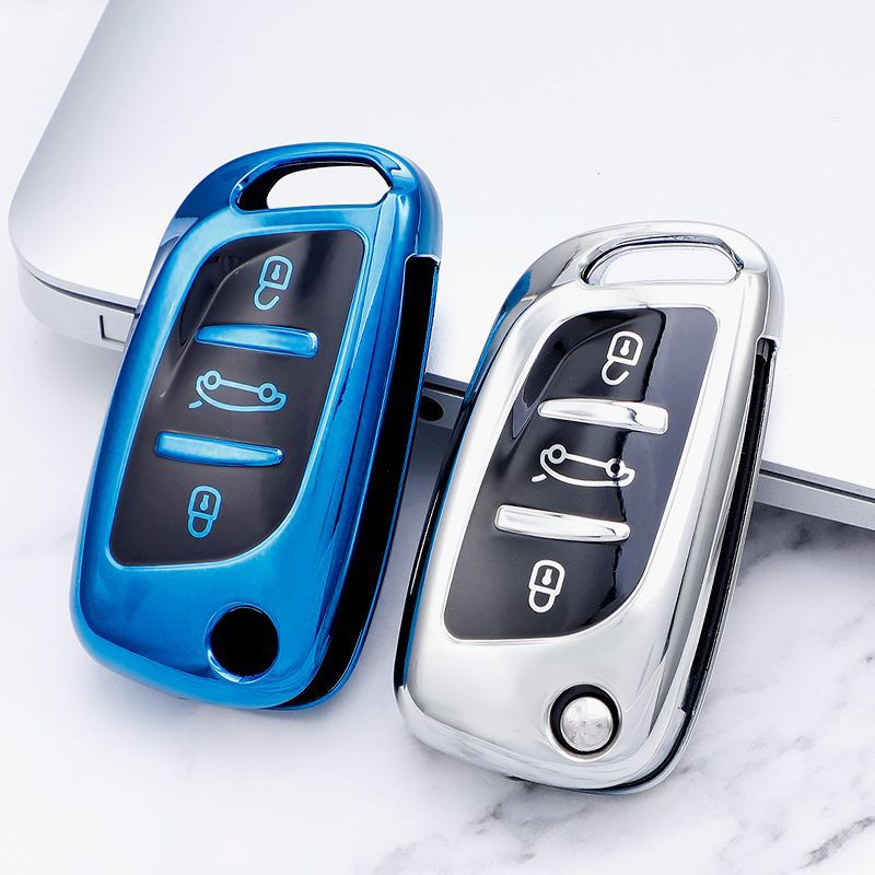 Carcasă pentru chei pliabile cu 3 butoane din TPU moale, acoperire completă pentru Peugeot Citroen C1 C2 C3 C4 C5 DS3 DS4 DS5 DS6 Accesorii pentru chei auto