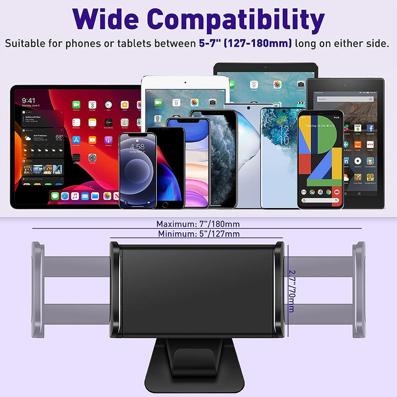 Telefono planšetinio kompiuterio laikiklis, skirtas Tesla Model 3 / Y 360° Reguliuojamas pasukamas galinės sėdynės kompiuterio laikiklis Automatinis galvos atramos palaikymas, skirtas iPad Mini Pro