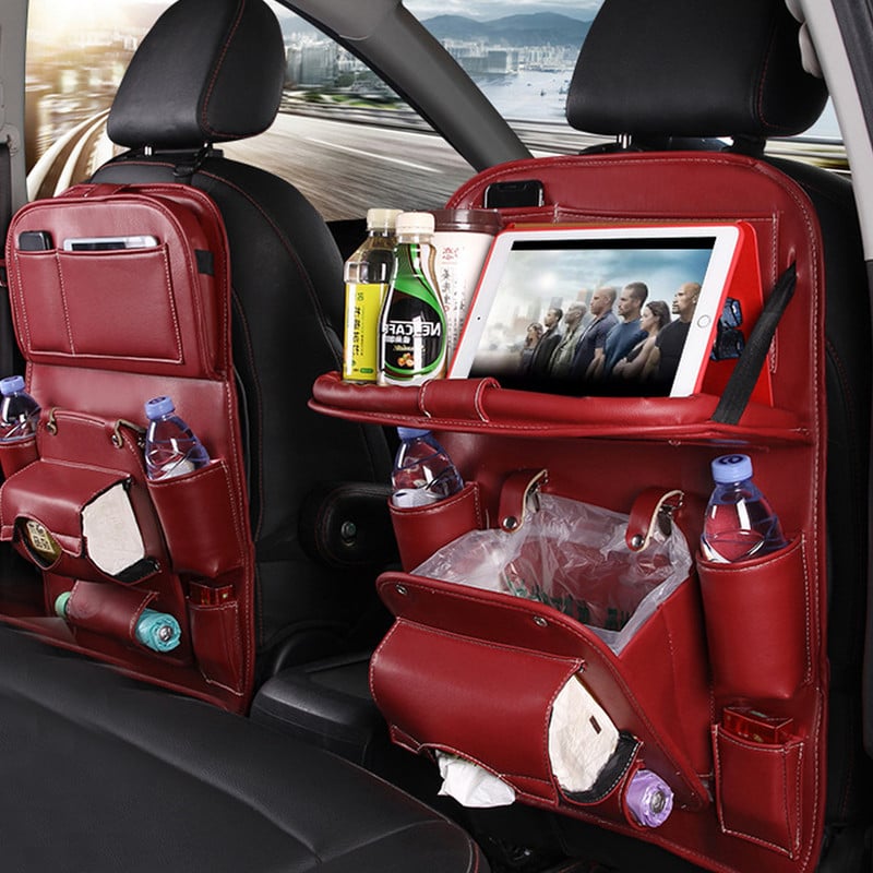 Automobilio laikiklis Automobilinės kėdutės Tvarkyklės stalo padėklas su planšetinio kompiuterio padėklu ir šiukšlių kišene 10 kišenių vandeniui atsparūs kelionių priedai