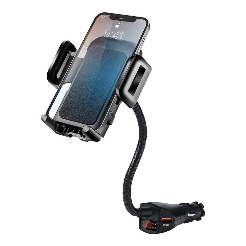 Suport pentru telefon pentru brichetă auto 3 în 1 Încărcător auto USB dublu cu detector de tensiune Suport reglabil pentru telefon mobil