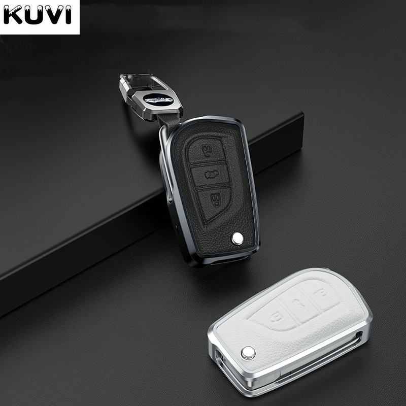 Lengvojo lydinio odinis 3 mygtukų automobilio raktų dėklas, skirtas Toyota Auris Corolla Avensis Verso Yaris Aygo Scion TC IM 2015 2016 Camry RAV4