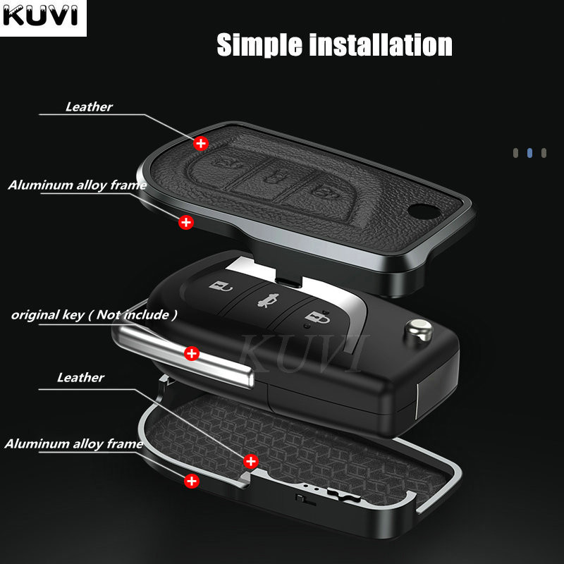 Lengvojo lydinio odinis 3 mygtukų automobilio raktų dėklas, skirtas Toyota Auris Corolla Avensis Verso Yaris Aygo Scion TC IM 2015 2016 Camry RAV4