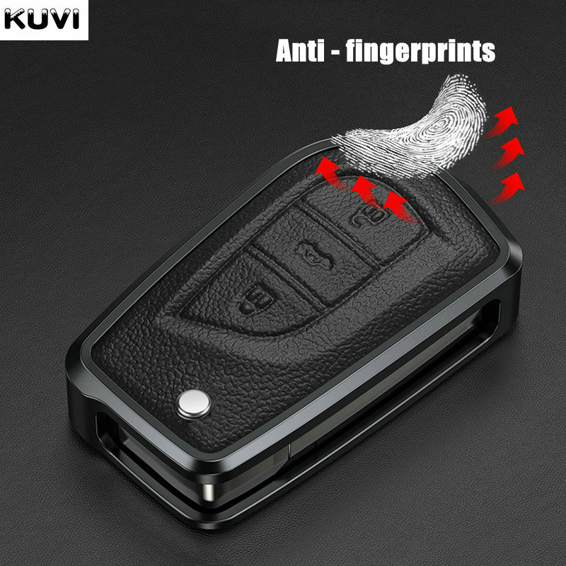 Lengvojo lydinio odinis 3 mygtukų automobilio raktų dėklas, skirtas Toyota Auris Corolla Avensis Verso Yaris Aygo Scion TC IM 2015 2016 Camry RAV4