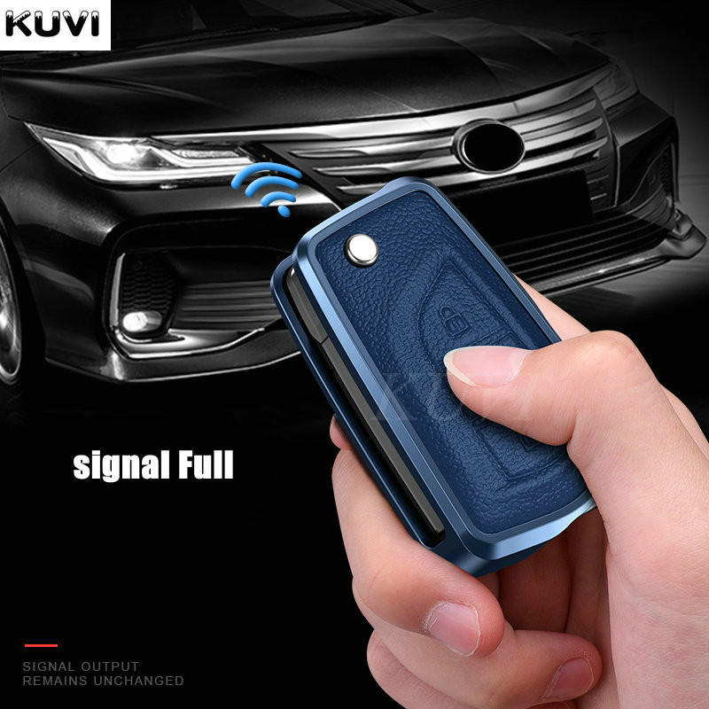 Lengvojo lydinio odinis 3 mygtukų automobilio raktų dėklas, skirtas Toyota Auris Corolla Avensis Verso Yaris Aygo Scion TC IM 2015 2016 Camry RAV4