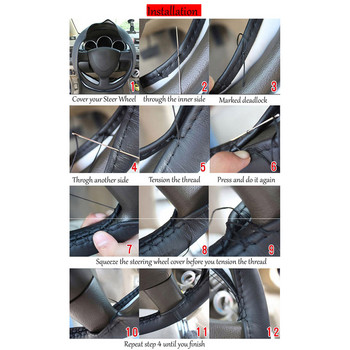 Черен / червен / син / сив DIY PU кожен капак за волан на кола с игла и конец, дишащ, неплъзгащ се, универсален, 38 см