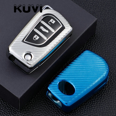 3 mygtukų anglies pluošto TPU automobilio raktų dėklas, skirtas Toyota Auris Corolla Avensis Verso Yaris Aygo Scion TC IM 2015 2016 Camry RAV4