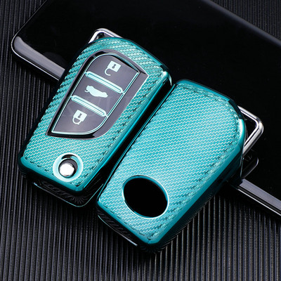 Θήκη κάλυψης κλειδιού αυτοκινήτου TPU με 3 κουμπιά από ανθρακονήματα για Toyota Auris Corolla Avensis Verso Yaris Aygo Scion TC IM 2015 2016 Camry RAV4