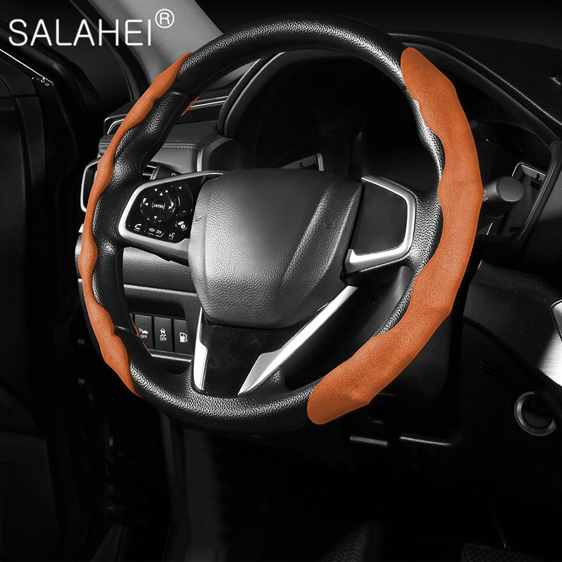 2τμχ Δερμάτινο σουέτ Κάλυμμα Τιμονιού Αυτοκινήτου Αναπνεύσιμο Αντιολισθητικό Κατάλληλο 37-38cm Auto Universal Διακόσμηση Αξεσουάρ