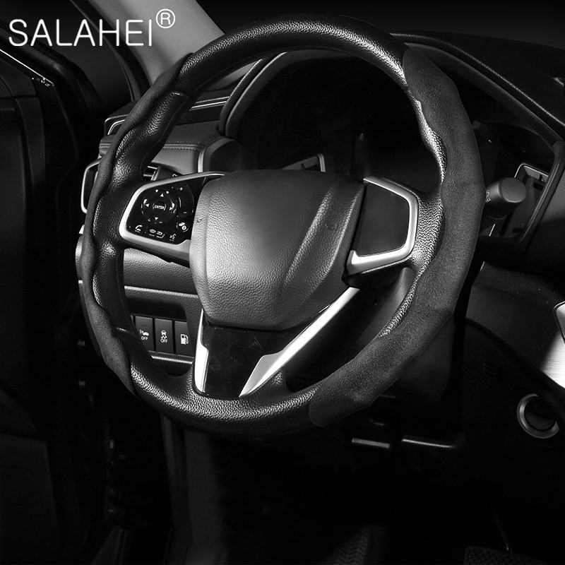 2τμχ Δερμάτινο σουέτ Κάλυμμα Τιμονιού Αυτοκινήτου Αναπνεύσιμο Αντιολισθητικό Κατάλληλο 37-38cm Auto Universal Διακόσμηση Αξεσουάρ
