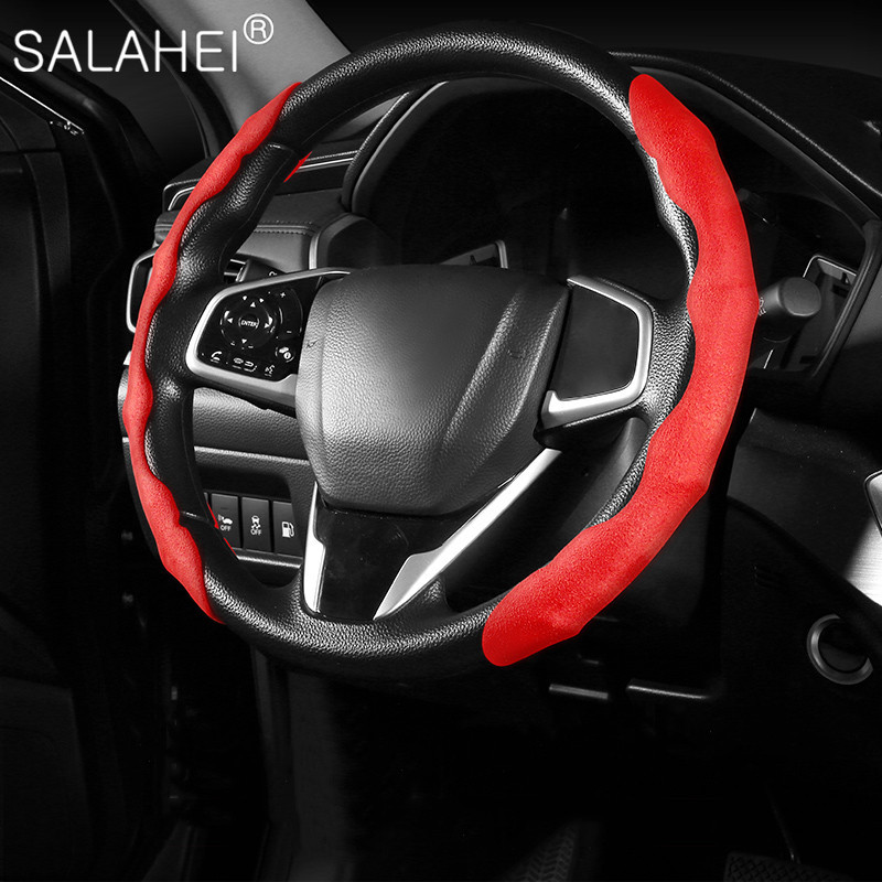 2τμχ Δερμάτινο σουέτ Κάλυμμα Τιμονιού Αυτοκινήτου Αναπνεύσιμο Αντιολισθητικό Κατάλληλο 37-38cm Auto Universal Διακόσμηση Αξεσουάρ