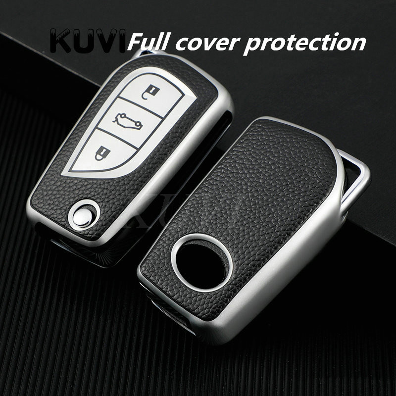 Δερμάτινη θήκη TPU Κλειδί αυτοκινήτου με 3 κουμπιά για Toyota Auris Corolla Avensis Verso Yaris Aygo Scion TC IM 2015 2016 Camry RAV4